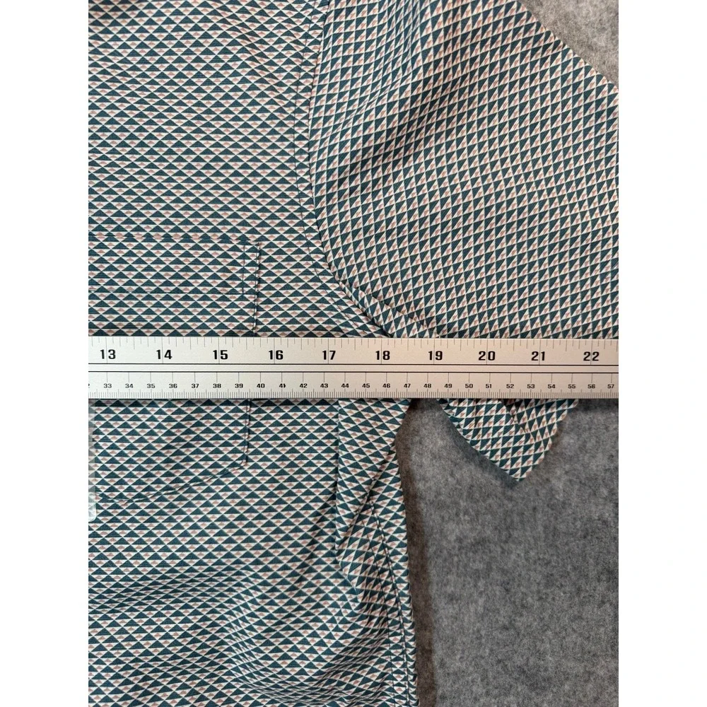 ROWM Mens Small Short Sleeve Button Down Shirt Geometric Triangle Print NWT Blue